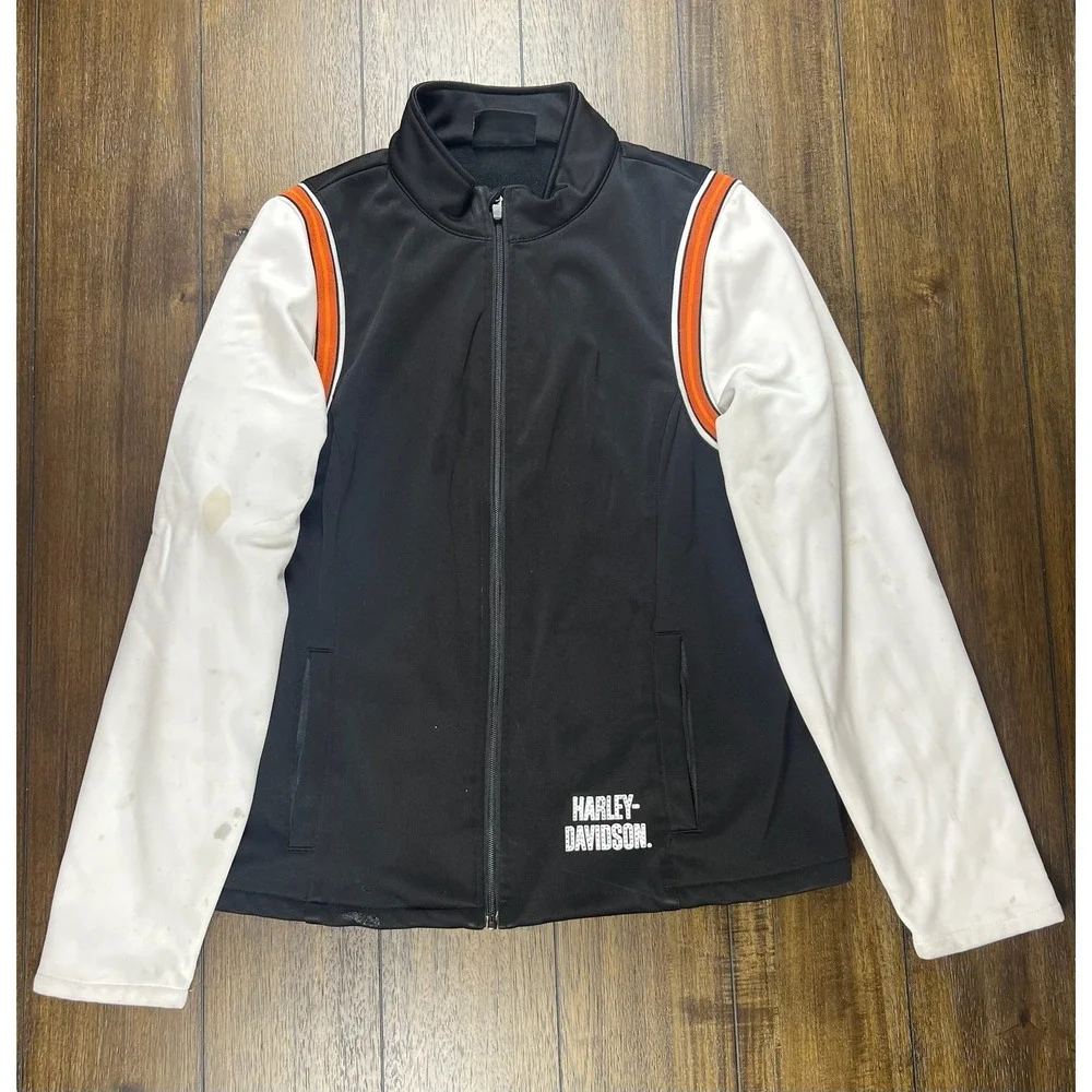 *Heavy Wear* Harley-Davidson Genuine Motorclothes Zipup Biker Jacket Black White